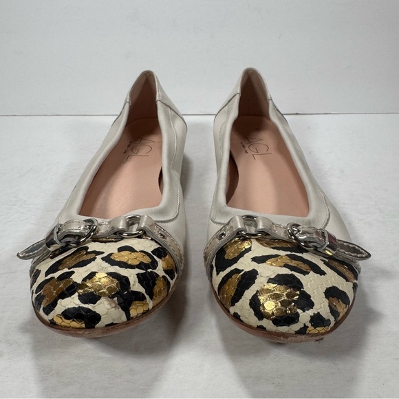 AGL Attilio Giusti Leombruni Cream Metallic Leopard Print Captoe Flats Size 9 - Picture 3 of 12